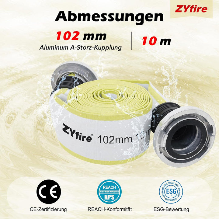 ZYfire Feuerwehrschlauch 102mm(4 Zoll) x 10m Schlauch mit A-Storz Kupplung 10m 4" | A-102mm, 10m 4"