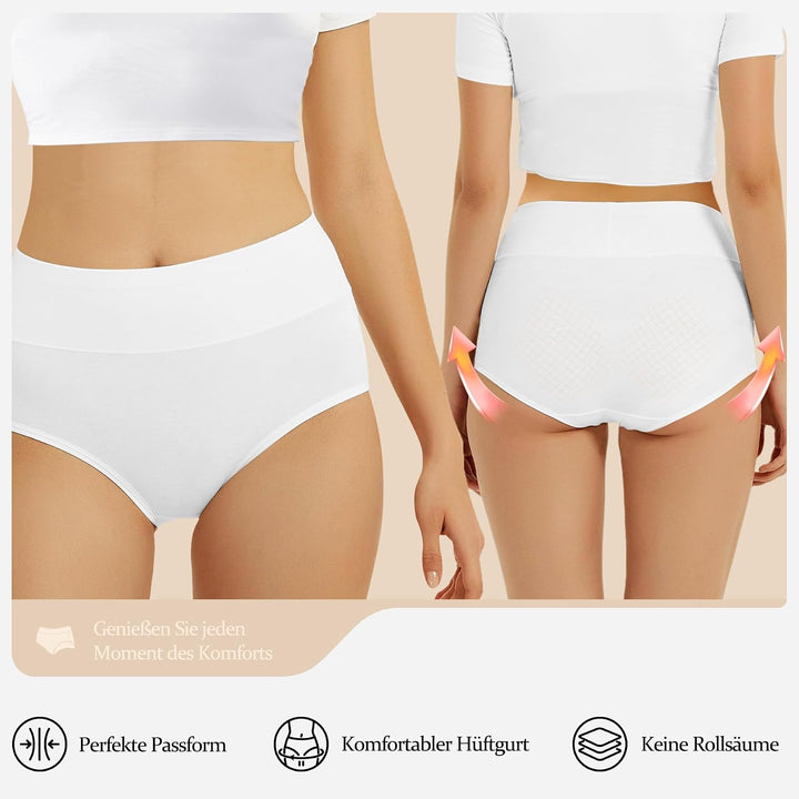 FALARY Unterhosen Damen Baumwolle Hohe Taille 5er Pack Stretch Atmungsaktiv Panties Weich Frauen Unt