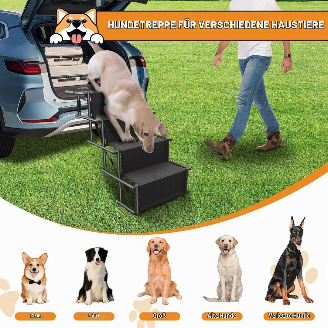 Hunderampe Auto Klappbar,Hundetreppe Grosse Hunde,Rampe Hund Auto 4 Stufen,Bis 80 kg belastbar,Hunde