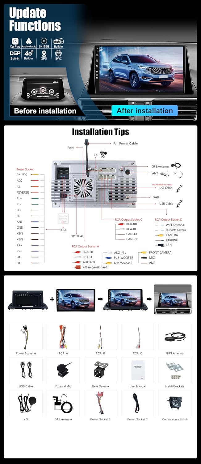 [Eingebaut 4G DAB]- 6G+128G - Autoradio für 5E30 Mazda 3 Axela 2014-2019 - Android 16 Radio - Carpla
