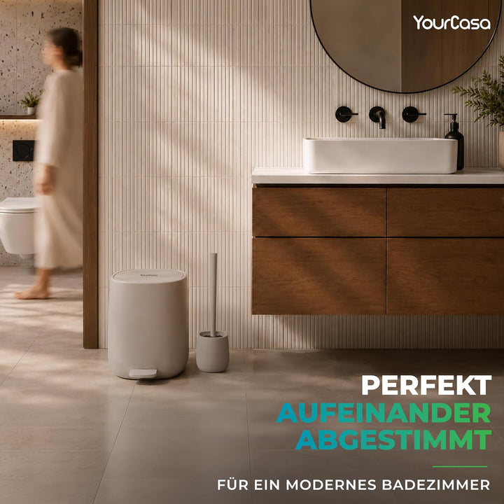 YourCasa Mülleimer Bad [5L] + Klobürste Set - Elegantes Design - Badeimer - Kosmetikeimer Badezimmer