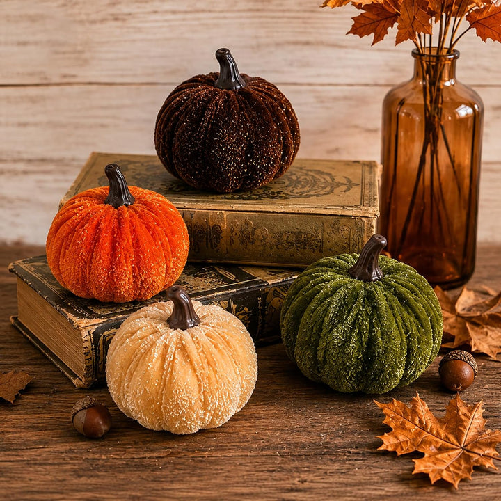 Herbst Dekorative Stoff Kürbis Set 6 Stück Weiche Plüsch Kürbisse für Herbstdeko, Thanksgiving, Hall