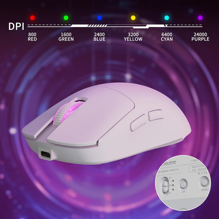 MAGIC-REFINER G6 Superlight Kabellose Gaming-Maus, 24000 DPI, PAW3311 -Sensor, RGB-Lichtleiste, 72g
