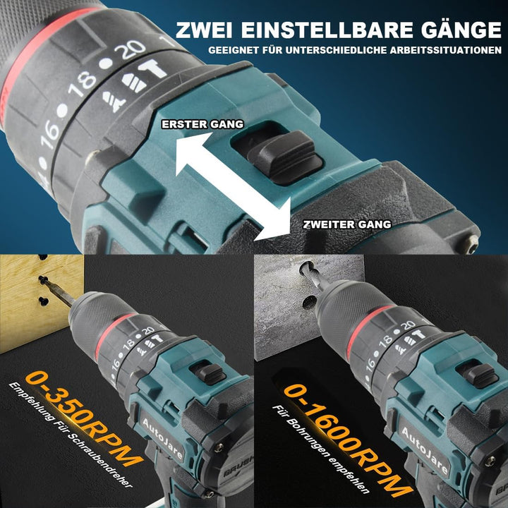 Akku Schlagbohrschrauber Kompatibel mit Bosch 18V Bürstenloser Bohrschrauber 20+3 Drehmomentstufen 7