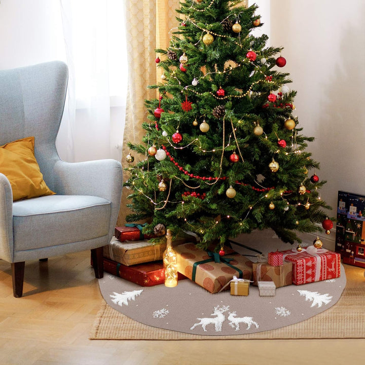 LOMOHOO Weihnachtsbaum-Rock 90cm gestrickt 3D-Elch-Weihnachtsbaum-Unterlage,Rustikaler roter Baumroc