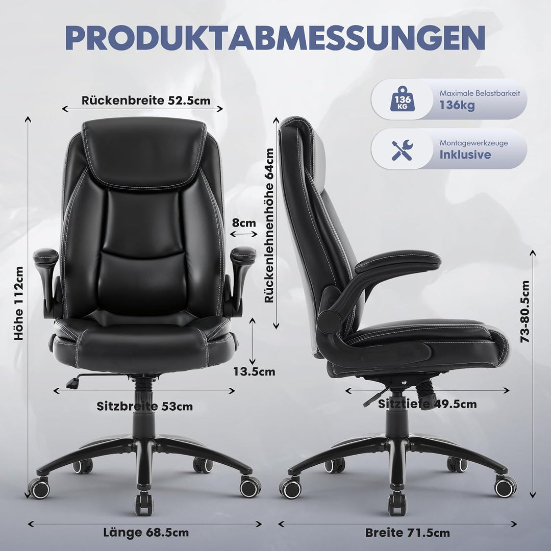 COLAMY Bürostuhl Ergonomisch, Ergonomischer Büro 360° Drehstuhl für Office, Chefsessel Stuhl mit Hoc