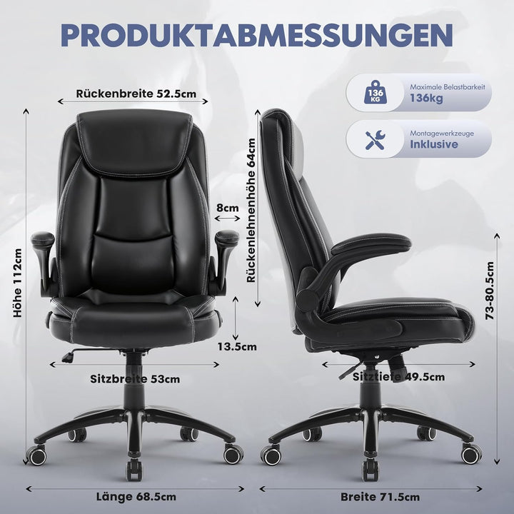 COLAMY Bürostuhl Ergonomisch, Ergonomischer Büro 360° Drehstuhl für Office, Chefsessel Stuhl mit Hoc