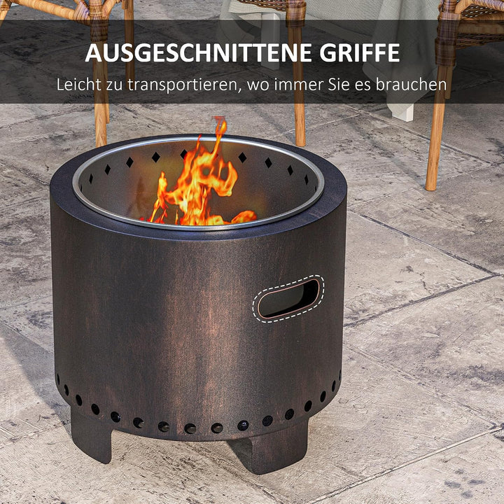 Outsunny Feuerschale Rauchfreier Tischfeuer mit Griff Ø45 cm Schwarz