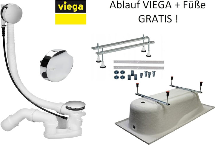 KOLMAN Badewanne VITAE Rechteck 150x75 mit Styroporverkleidung, Ablaufgarnitur und Füssen Komplettse