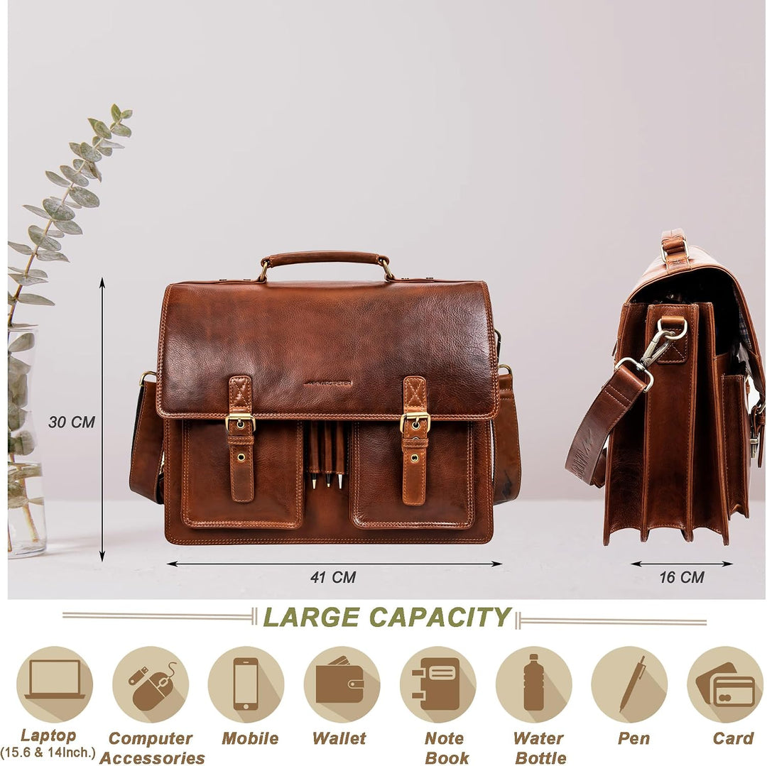 Marc Peter Amsterdam Aktentasche Leder XL Lehrertasche mit Laptopfach 15,6 Zoll grosse Ledertasche z