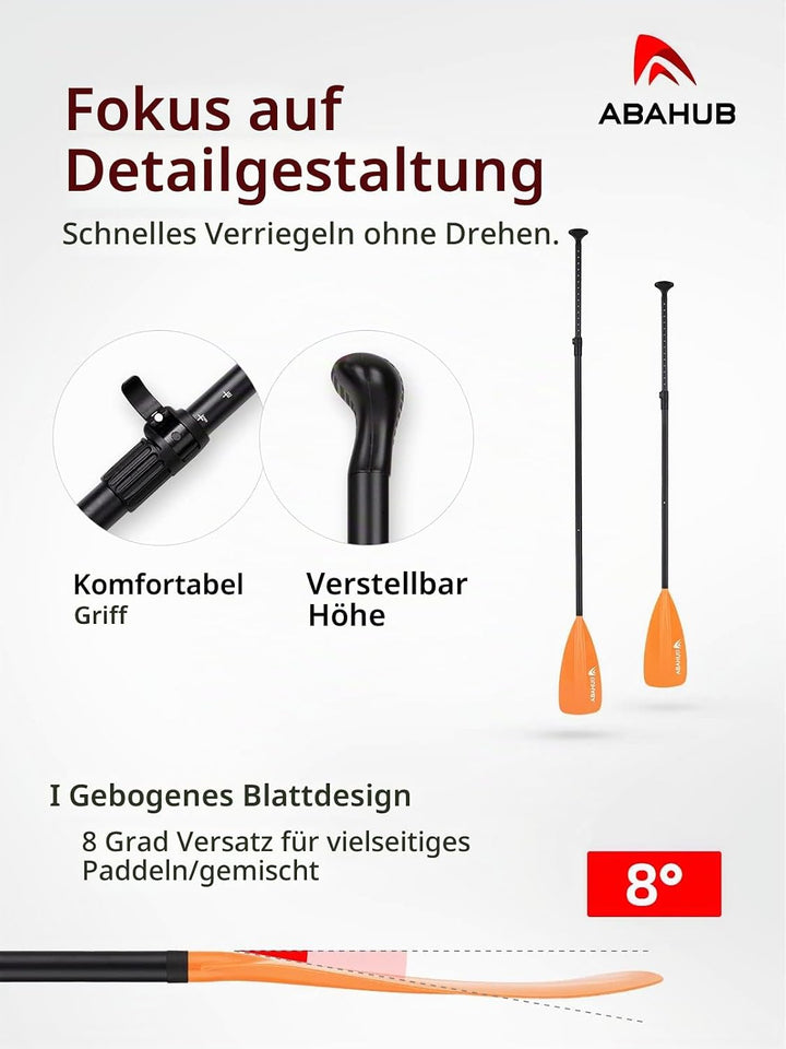 Abahub SUP Paddel / 2 in 1 Sup Kajak Paddel Aluminium Einstellbares Stand Up Paddle für Paddleboard,