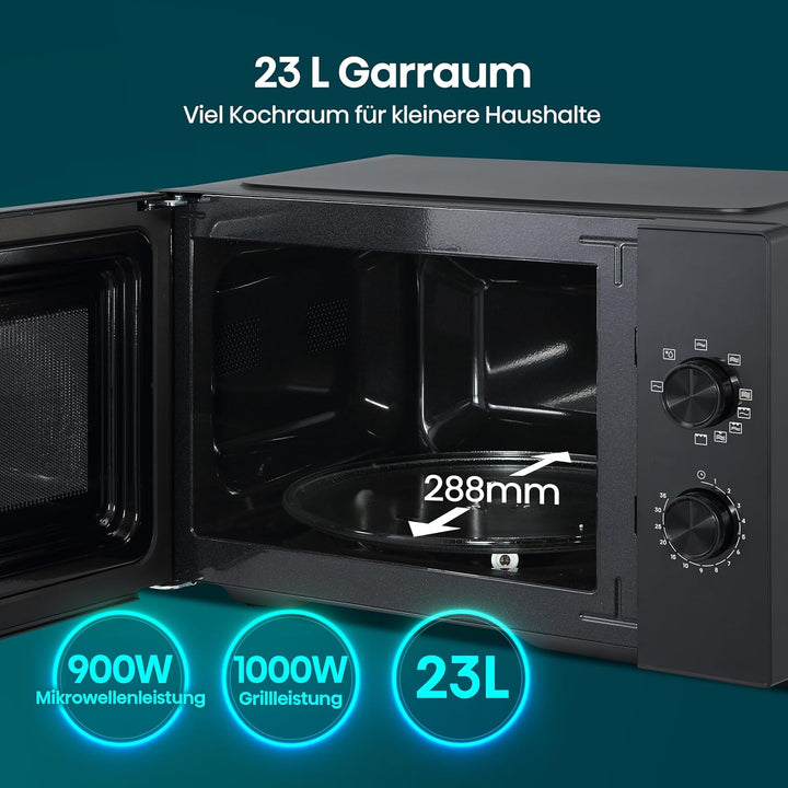 Hisense Inverter-Mikrowelle, 23L, 900W, mit 1000W-Grillfunktion | Schwarz, 5 Leistungsstufen, Kerami