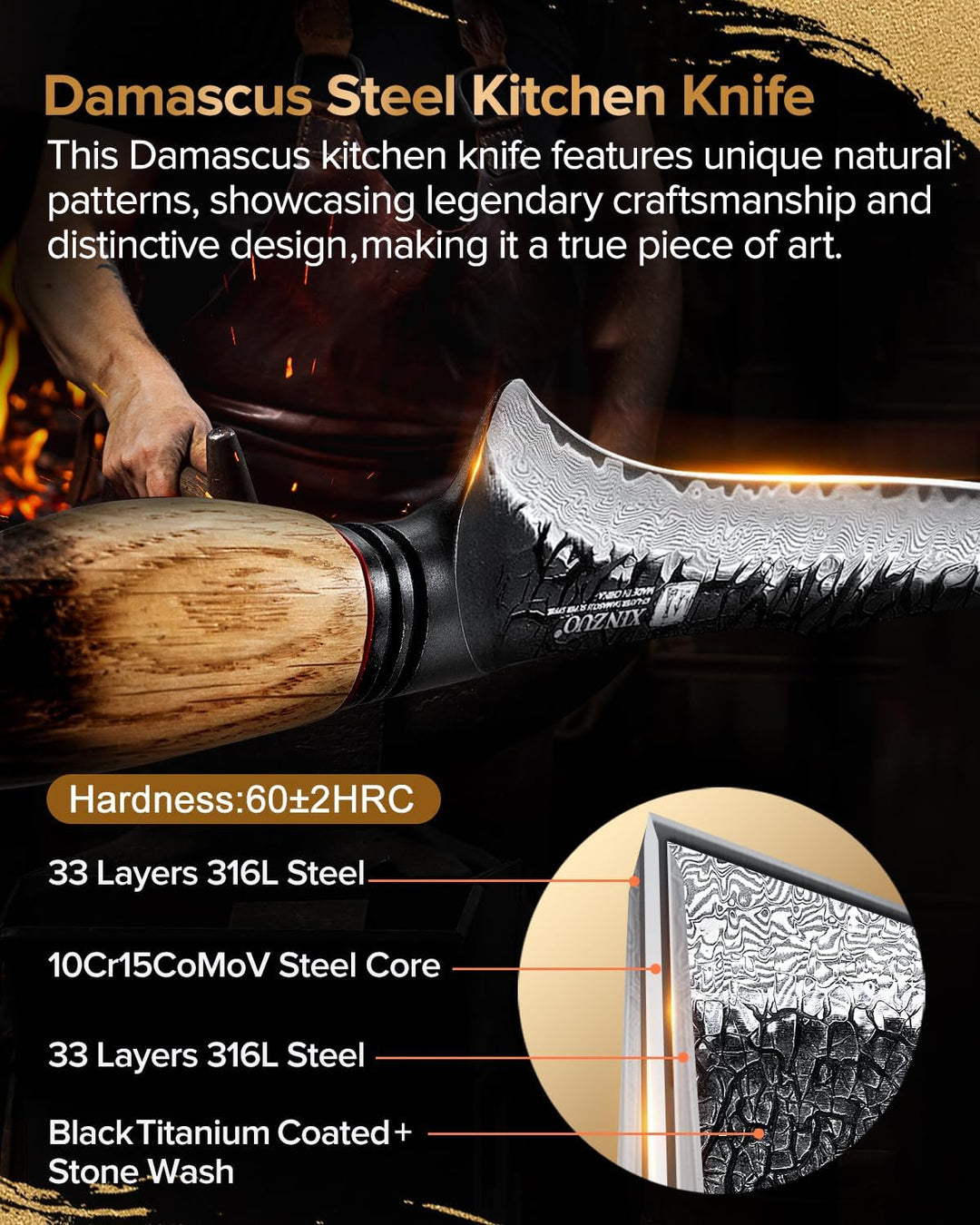 XINZUO 19cm Damaststahl Filetiermesser -67 Schichten Damastmesser Fischmesser Profi Kochmesser -Dama