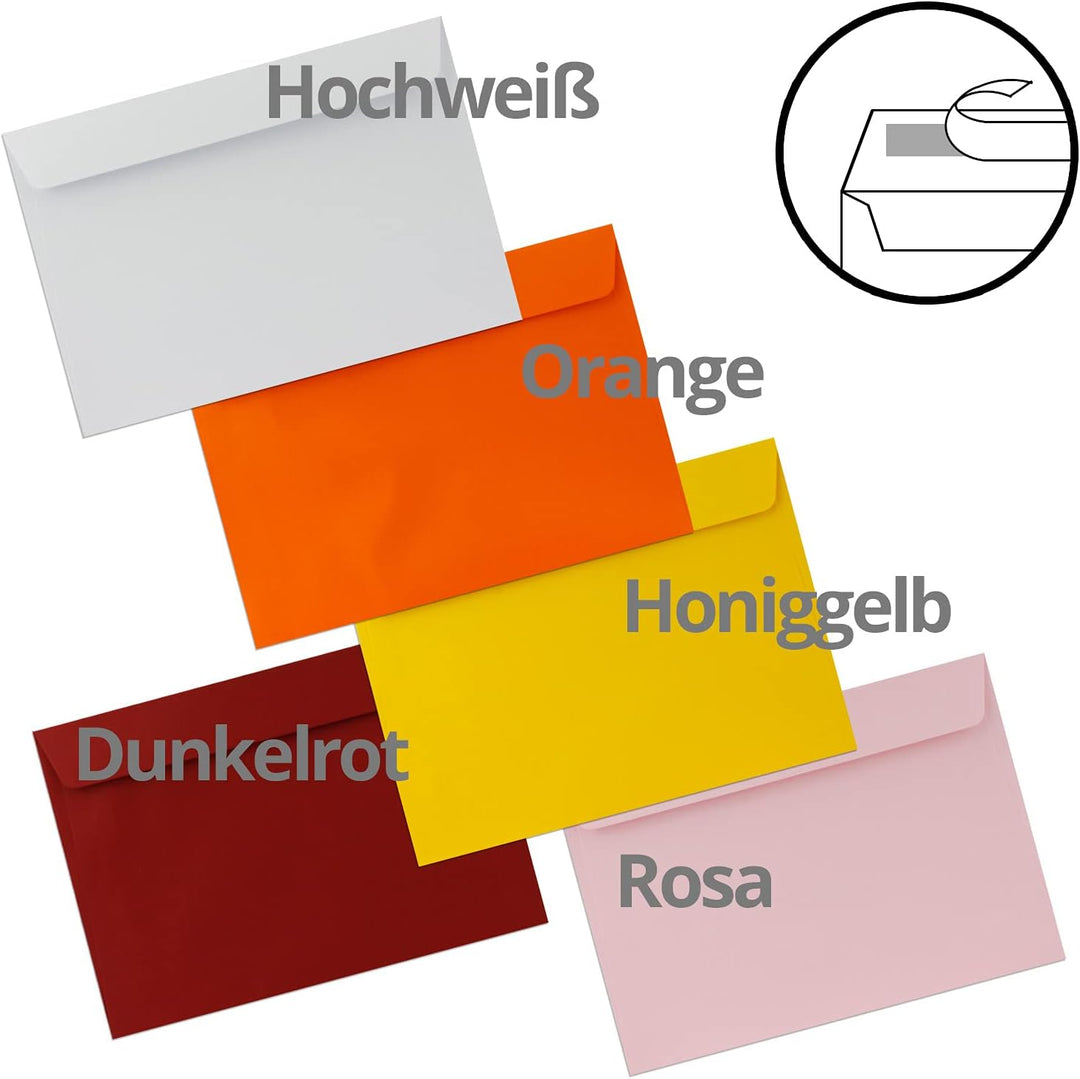 700 Briefumschläge - Farbenmix-Paket 1 - DIN C5 Kuverts 16,2 x 22,9 cm - Kuverts mit Haftklebung ohn