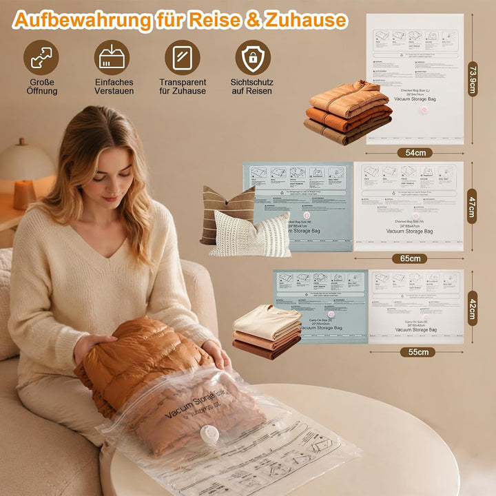 Vakuumbeutel für Kleidung mit Kabelloser Vakuumpumpe, 16 Stk Vakuumbeutel