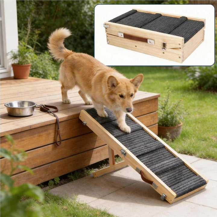 Holz Hunderampe |Hunderampe Bett |Höhenverstellbar mit Rutschfester Matte
