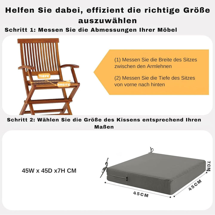 Stuhlkissen 45x45 2er Set für den Aussenbereich, wasserdichte Schaumstoff Sitzkissen Outdoor, Garten