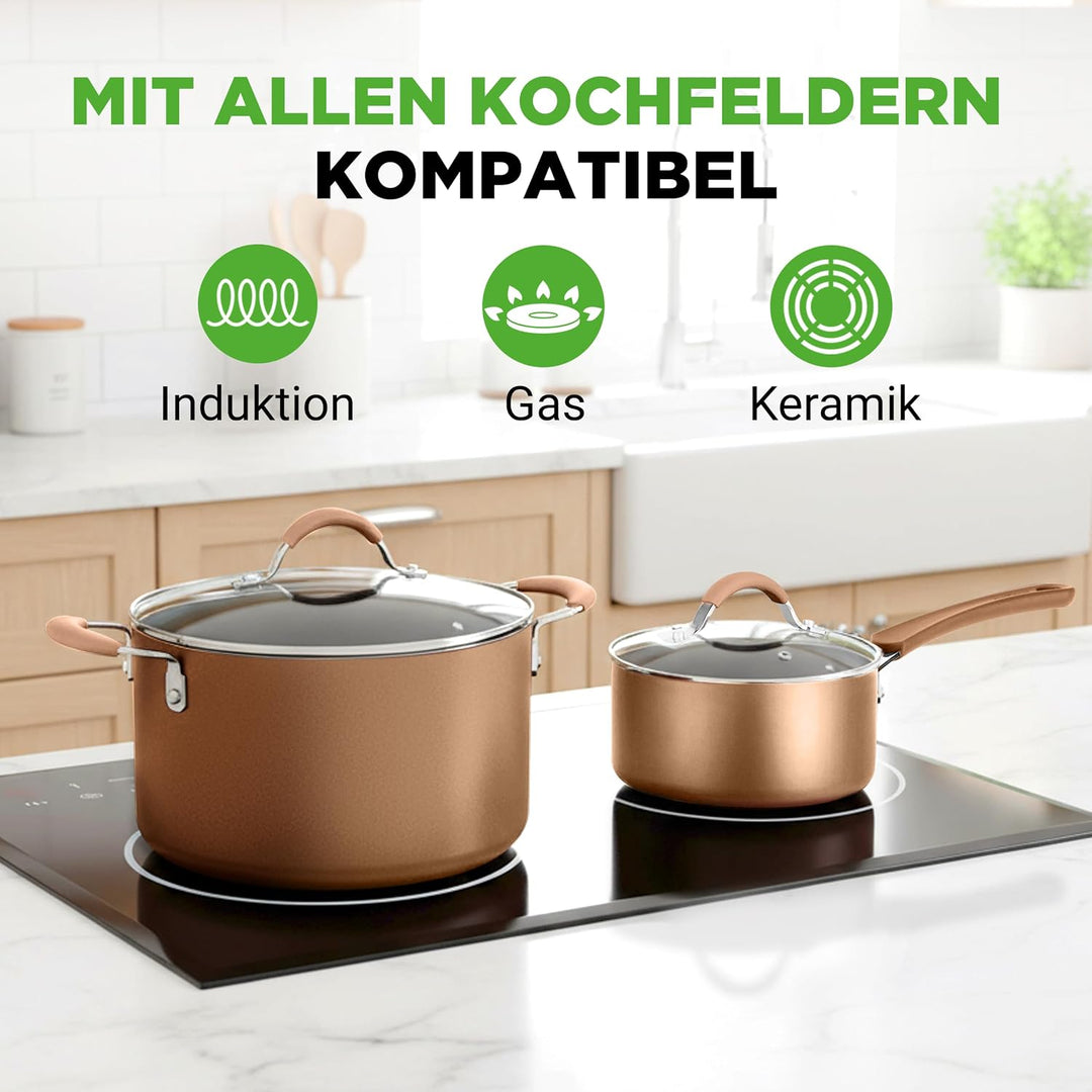 NutriChef Topfset Induktion, Pfannenset 14-teilig, Antihaftbeschichtet, Töpfe &amp; Pfannen PFOA/PFOS-fr