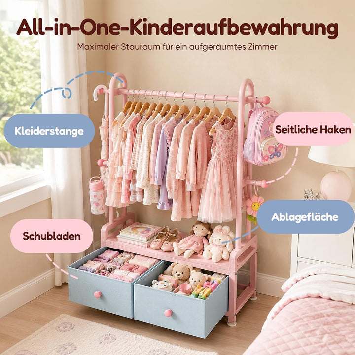HOKEEPER Kinder Kleiderständer 80x33x120cm 200kg 3 Farben Rosa, Rosa