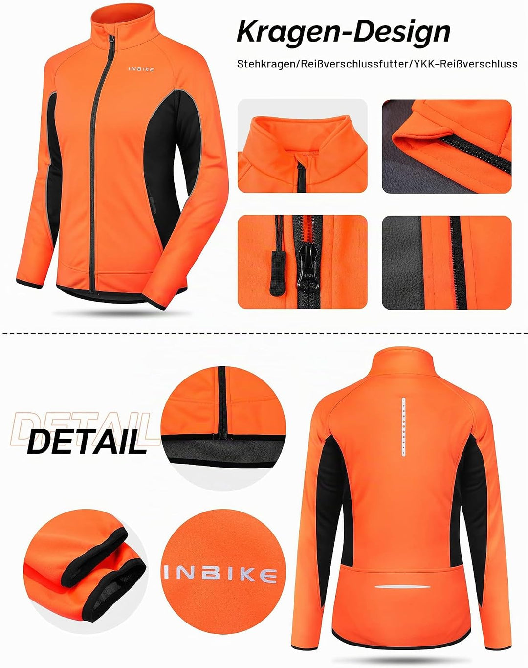 INBIKE Fahrradjacke Damen Winter Thermo Reflektierend Wasserabweisend Winddicht Atmungsaktiv Radjack
