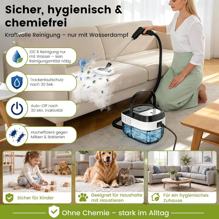 Mixoo Dampfreiniger Handgerät 1600 ml (Schwarz&amp;Weiss), Schwarz&amp;weiss
