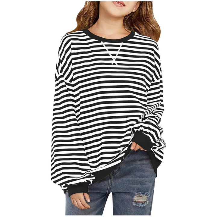 Mädchen Langarm T-Shirt Gestreiftes Langarm-T-Shirt Kinder Klassischer Rundhalsausschnitt Pullover L