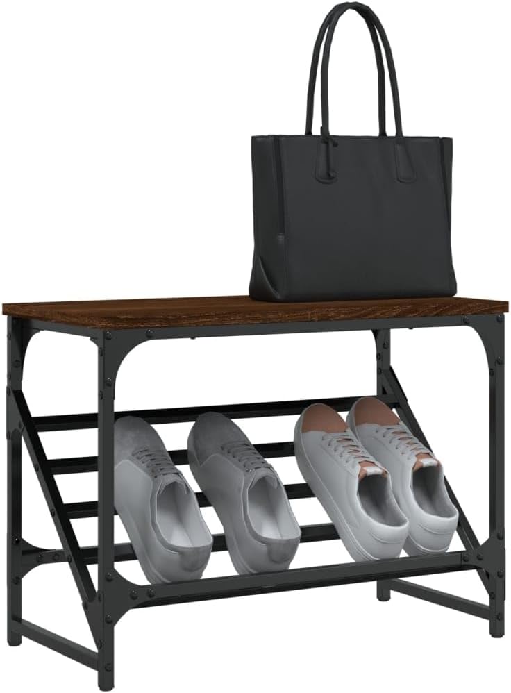 Schuhregal Braun Eichen-Optik 60x30x45 cm aus Holzwerkstoff mit stabilem Stahlgestell für den Flur o