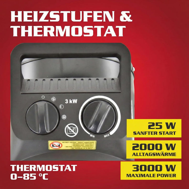 HECHT Keramik Heizstrahler (NEU) – Tragbare Heizer mit 2000W oder 3000 Watt – Thermostat – Überhitzu