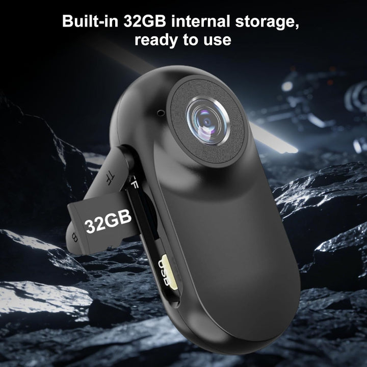 Mini Action Cam Bodycam mit Speicherkarte, Schwarz, Schwarz