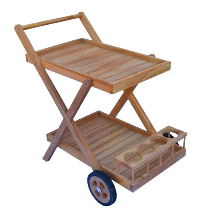 Servierwagen Teakholz Teramo mit 2 Ablagen Massivholz Wetterfest, 70 x 45 x 60 cm, Rollwagen, für Au