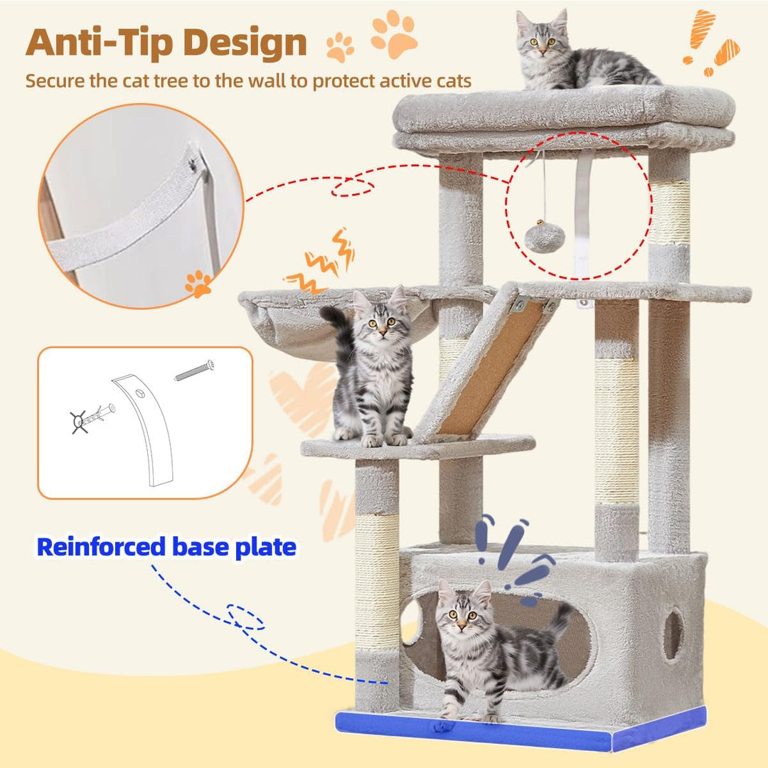 Taoqimiao Kratzbaum, 98cm katzenbaum Stabil KatzenKratzbaum Cat Tree mit Katzenhaus, Korb, 4 Kratzsä
