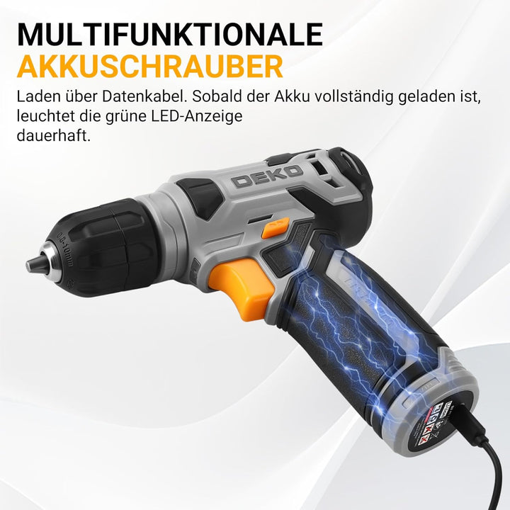 DEKO 126 Stück Elektrowerkzeug Combo Kits mit 8V Akku Bohrer, 10MM 3/8&