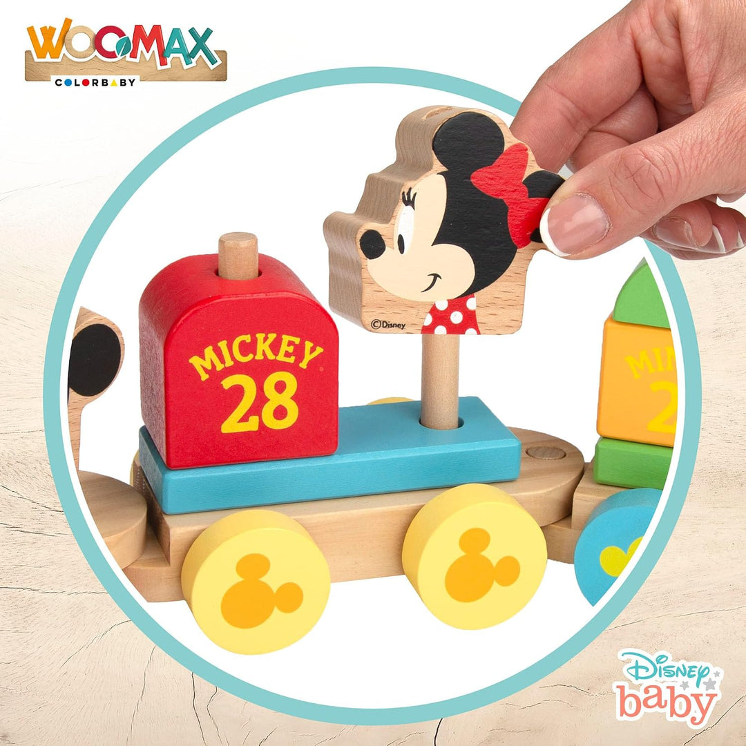 Disney WOOMAX Holzzug, zusammensteckbare Formen, Spielzeug für Kinder, 2 Jahre, Spielzeug für Babys,