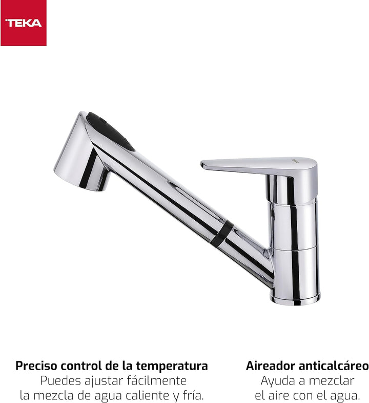GRIFO MTP 978 D CROMO Monomando con caño bajo giratorio y maneral extraíble con función normal y duc