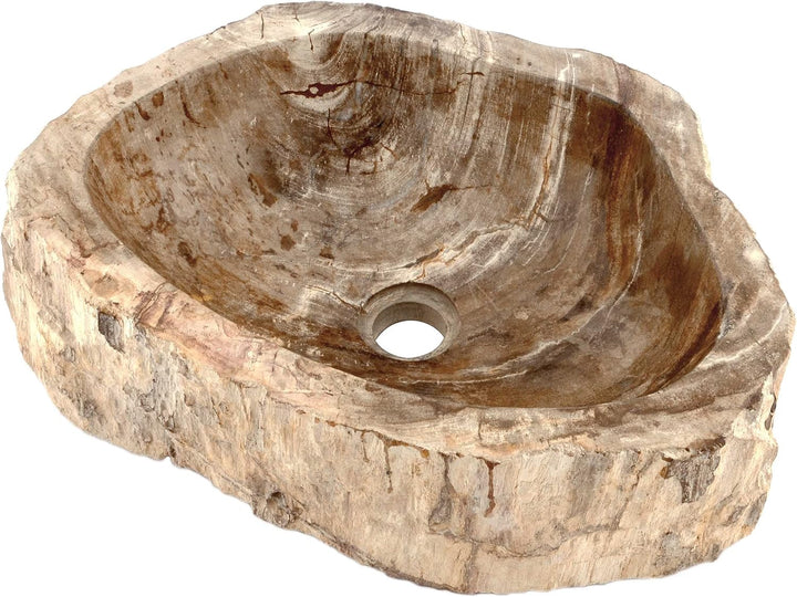 DIVERO Aufsatz - Waschbecken FORESTA aus versteinertem Holz - ab 40 cm Länge Hellbraun, Hellbraun