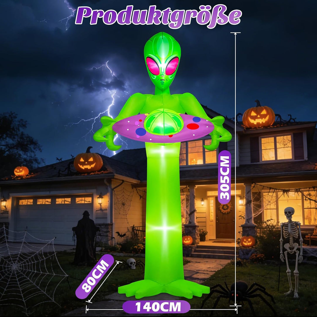 Danxilu 3M Grosse Halloween Aufblasbar Alien Leuchtendem UFO Aussendekoration 10FT Alien, 10FT Alien