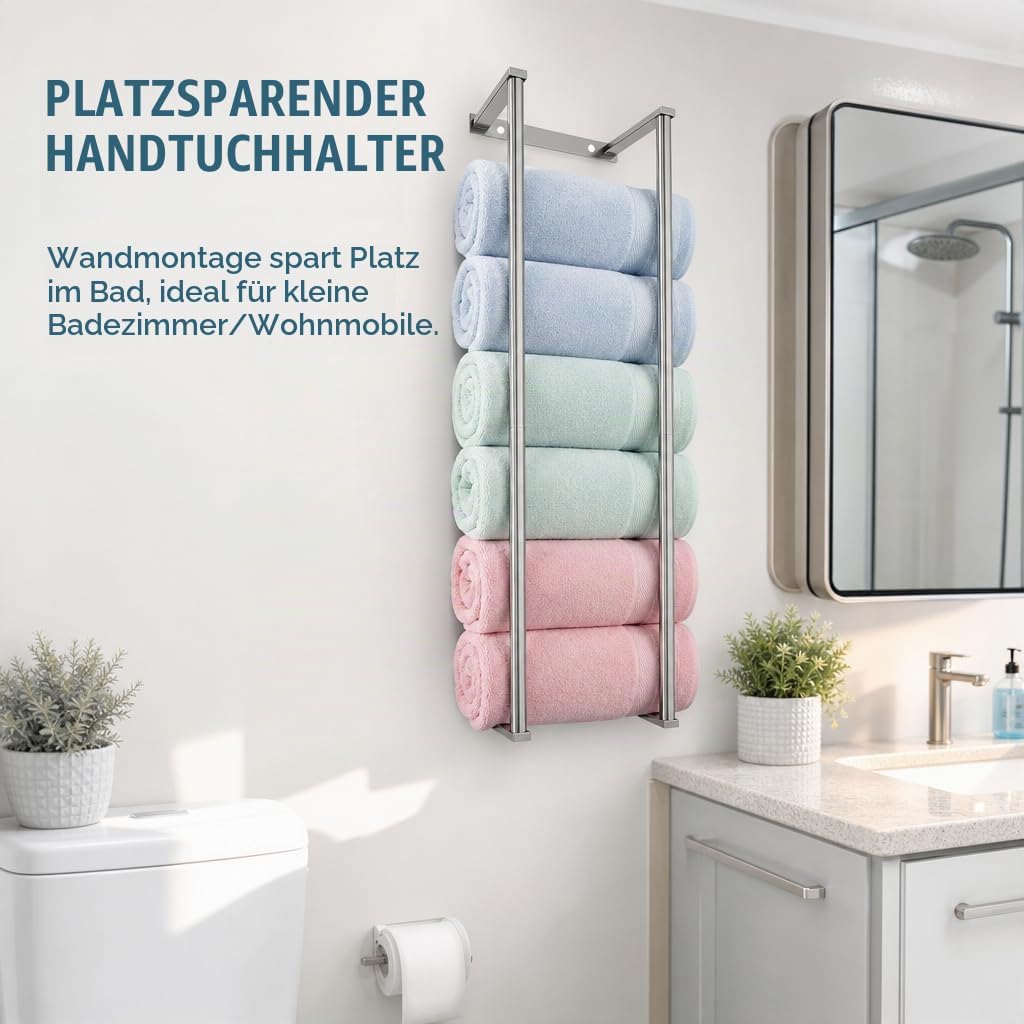 Handtuchregal Wandmontage Stahl Ablage Rollhandtücher Bad Organizer Silber, Silber