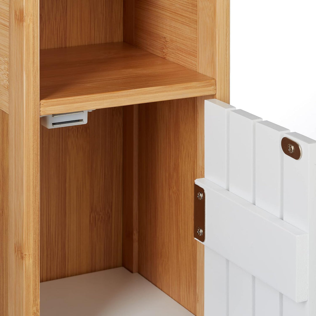 Relaxdays Toilettenpapierhalter stehend, Badezimmeregal HBT: 71x18x20 cm, MDF &amp; Bambus, WC Papier Sc