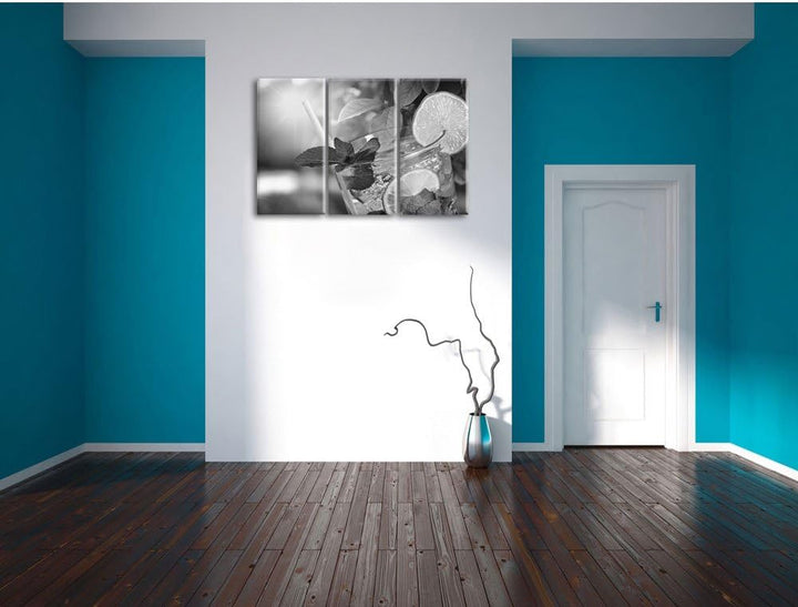 Pixxprint Mojito Cocktail als Leinwandbild/Grösse: 3 Teilig (120x80 cm) cm/Wandbild/Kunstdruck/ferti