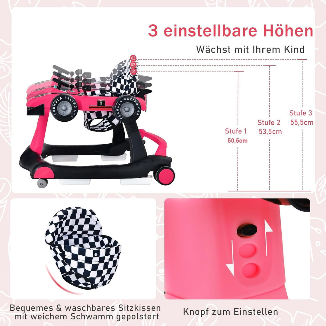 COSTWAY 4 in 1 Lauflernhilfe, Lauflernwagen klappbar mit einstellbarer Höhe &amp; Geschwindigkeit, Baby