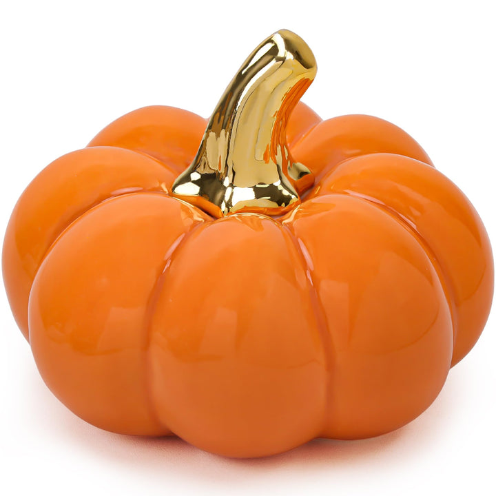 4 Zoll Orange Klein Keramik Kürbis für Herbst Halloween Dekor, Orange