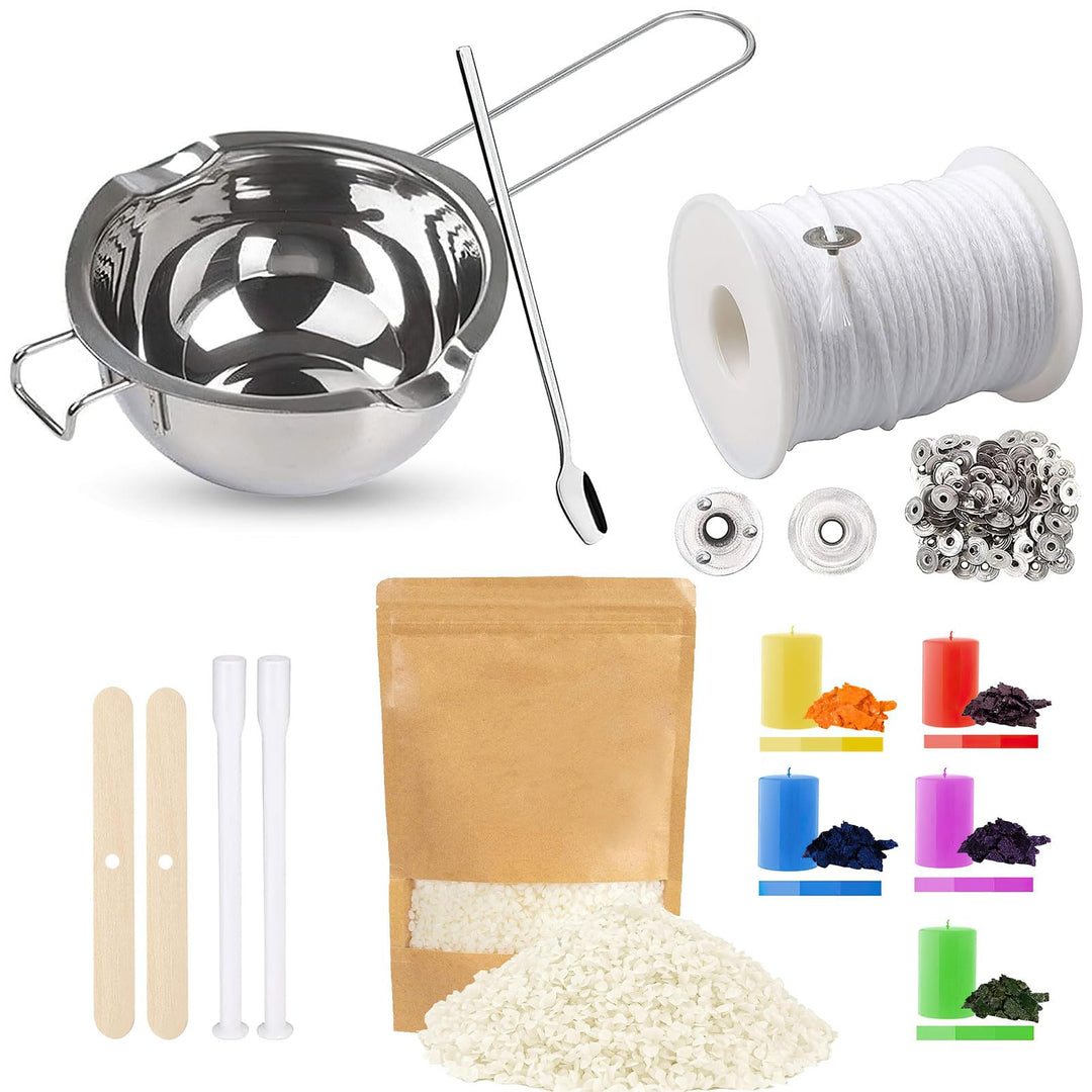 ALLAVA Kerzen Selber Machen Set, Kerzenherstellung Kit mit 500g kerzenwachs, 61m Kerzendocht, Wachss