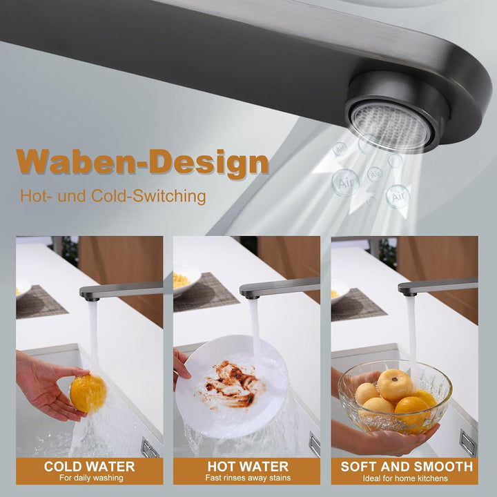 Tohlar Wasserhahn Küche, Küchenarmatur mit 360°Drehbar, L-förmiger Edelstahl Mischbatterie Armatur (