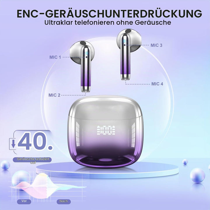 Bluetooth Kopfhörer, Kopfhörer Kabellos Bluetooth 5.3 In Ear Kopfhörer mit 4 ENC Mic, HiFi Stereo, 4