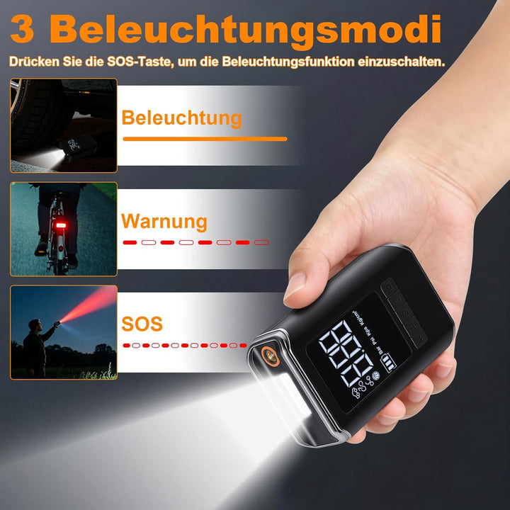 Elektrische Luftpumpe, 150PSI Akku Kompressor mit LED Licht und Auto Stopp