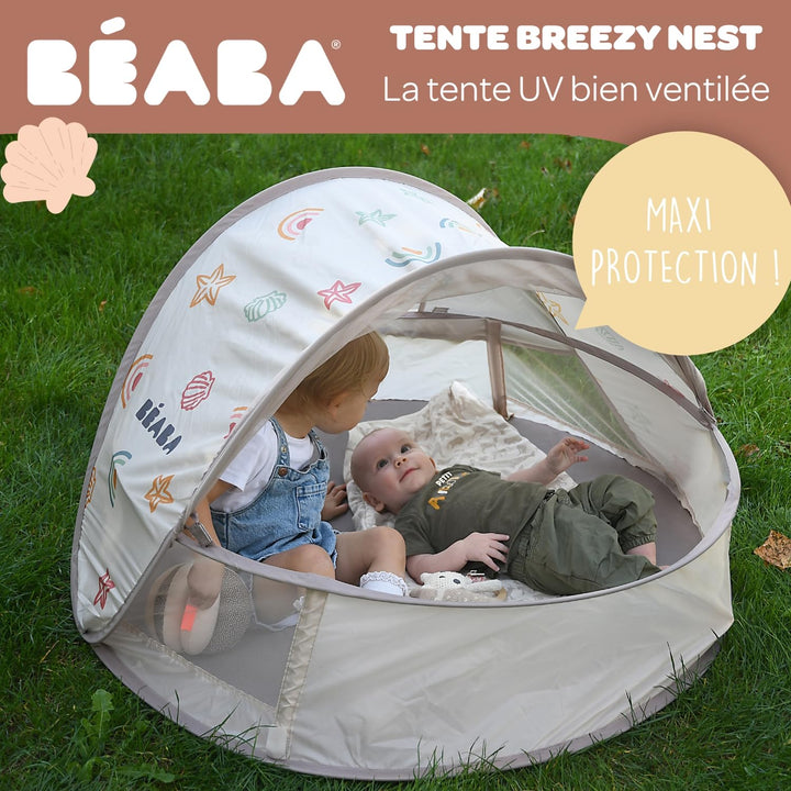 BÉABA, Strandmuschel, Anti-UV-Babyzelt 2 in 1, 0-24 Monate, maximaler UV-Schutz UPF50+, gefilterte U
