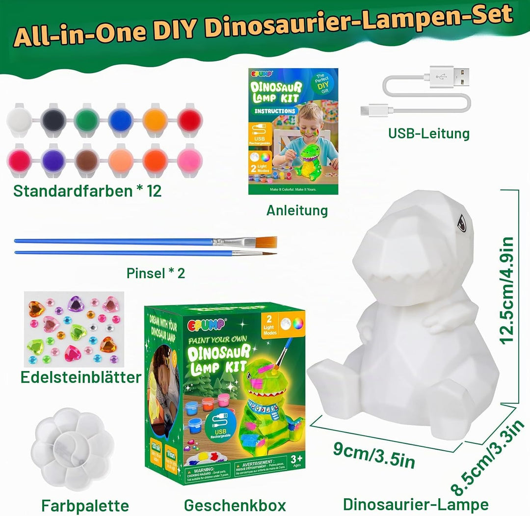 EPUMP Malen Sie Lhre Eigene Dinosaurier Lampe mit 2 Lichtmodi – Bastelset Wiederaufladbarer 1200 mAh