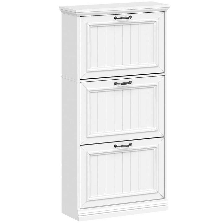 Hzuaneri Schuhschrank mit 3 Klappen, Schmaler Schuhschrank, Holz Schuhkipper, Trennwand Verstellbar,