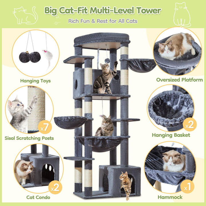 Taoqimiao 182 cm Kratzbaum XXL, Stabil, Gross, Katzenbaum für Katzen, F20G Dunkelgrau, Dunkelgrau