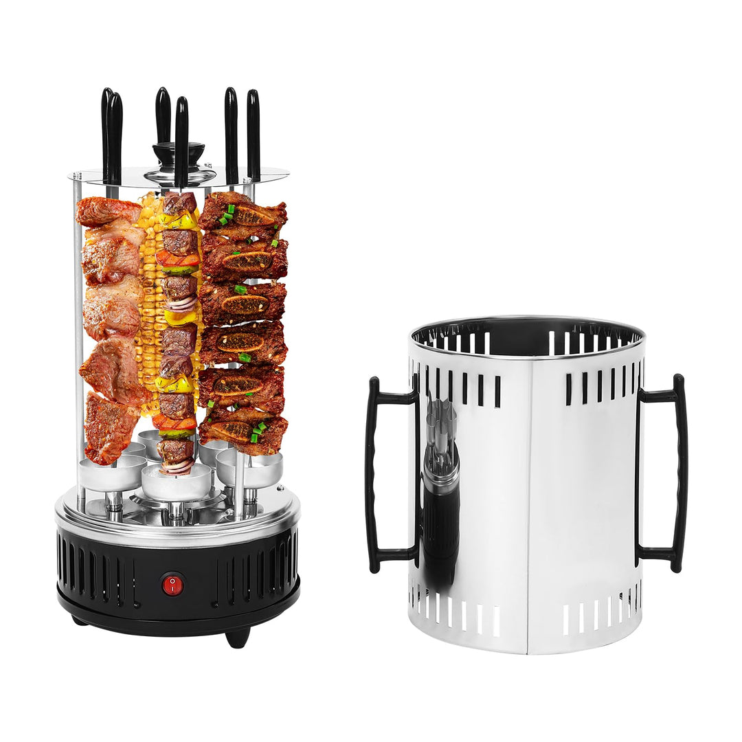 1000W Vertikaler Schaschlikgrill, 400-500℃ Tischgrill mit Ölabtropfschalen, Elektrogrill Dönergrill